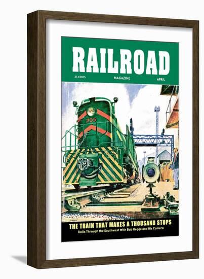 Railroad Magazine: The Train That Makes a Thousand Stops, 1954-null-Framed Art Print