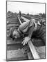Railroad Section Boss D. D. Pittman Checking to Make Sure New Rail is properly level-Alfred Eisenstaedt-Mounted Photographic Print