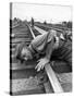 Railroad Section Boss D. D. Pittman Checking to Make Sure New Rail is properly level-Alfred Eisenstaedt-Stretched Canvas