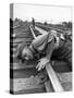 Railroad Section Boss D. D. Pittman Checking to Make Sure New Rail is properly level-Alfred Eisenstaedt-Stretched Canvas