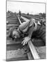 Railroad Section Boss D. D. Pittman Checking to Make Sure New Rail is properly level-Alfred Eisenstaedt-Mounted Photographic Print