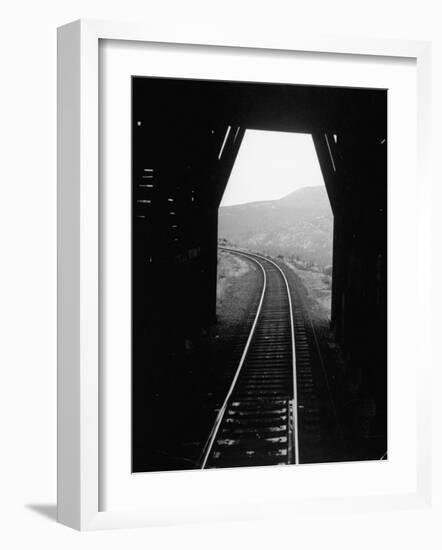 Railroad Tracks as Seen Through the Tunnel-Peter Stackpole-Framed Photographic Print