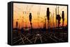 Railroad Tracks At Sunset-Patrick Poendl-Framed Stretched Canvas