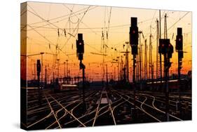 Railroad Tracks At Sunset-Patrick Poendl-Stretched Canvas