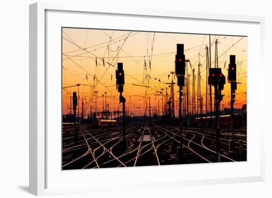 Railroad Tracks At Sunset-Patrick Poendl-Framed Art Print