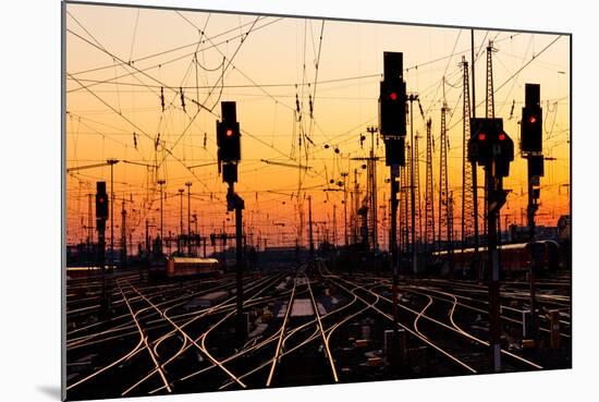 Railroad Tracks At Sunset-Patrick Poendl-Mounted Art Print