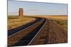 Railroad Tracks Lead to Old Wooden Granary in Collins, Montana, Usa-Chuck Haney-Mounted Photographic Print