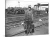 Railroad Worker, C.1900 (B/W Photo)-American Photographer-Stretched Canvas