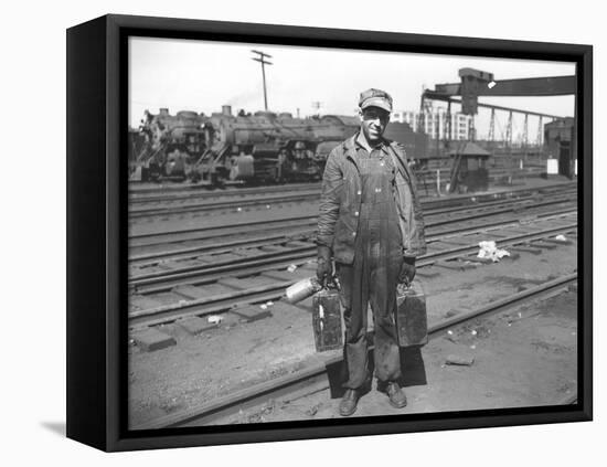 Railroad Worker, C.1900 (B/W Photo)-American Photographer-Framed Stretched Canvas