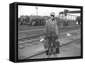 Railroad Worker, C.1900 (B/W Photo)-American Photographer-Framed Stretched Canvas