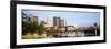 Railway bridge across a river with skyscrapers in the background, Scioto River, Columbus, Ohio, USA-null-Framed Photographic Print