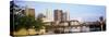 Railway bridge across a river with skyscrapers in the background, Scioto River, Columbus, Ohio, USA-null-Stretched Canvas