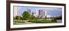 Railway bridge across a river with skyscrapers in the background, Scioto River, Columbus, Ohio, USA-null-Framed Photographic Print