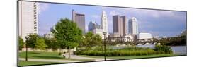 Railway bridge across a river with skyscrapers in the background, Scioto River, Columbus, Ohio, USA-null-Mounted Photographic Print