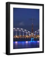 Railway Bridge across Daugava River with Tv Tower in Background, Riga, Latvia-Ian Trower-Framed Photographic Print