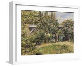 Railway Bridge at Chatou (Yvelines) or Chestnut Rose-Pierre-Auguste Renoir-Framed Giclee Print