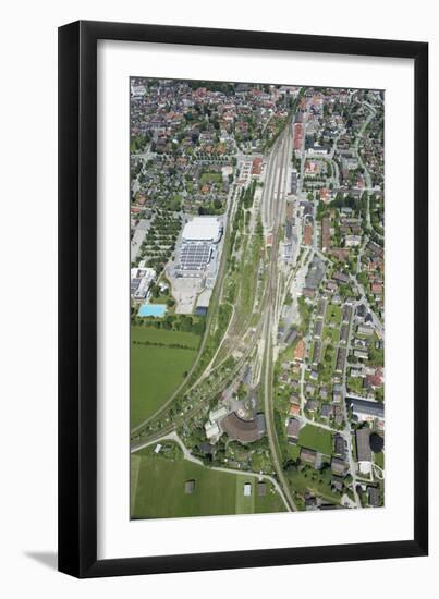 Railway Station of Garmisch-Partenkirchen, Olympic Skating Hall, Aerial Picture, Germany, Bavaria-Frank Fleischmann-Framed Photographic Print