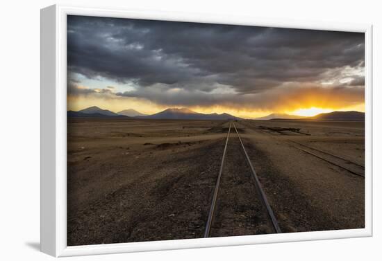 Railway track in the desert, Salar de Uyuni, Potosi Department, Bolivia-Keren Su-Framed Photographic Print