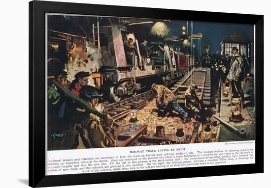 Railway Track Laying by Night-Terence Cuneo-Framed Giclee Print