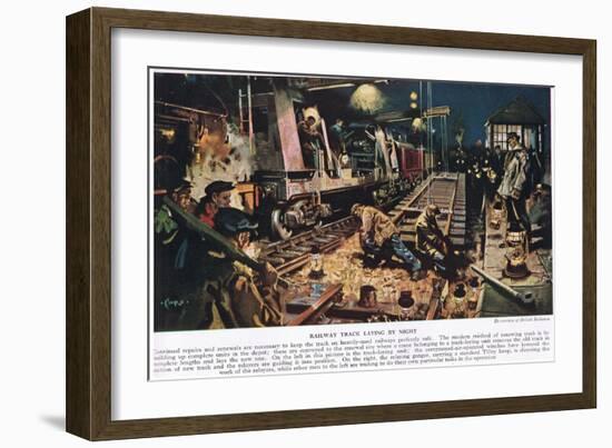 Railway Track Laying by Night-Terence Cuneo-Framed Giclee Print