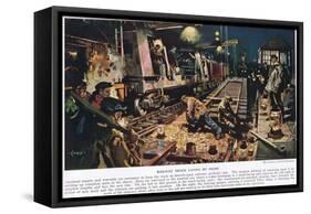 Railway Track Laying by Night-Terence Cuneo-Framed Stretched Canvas
