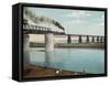 Railway Train Rattles Over the Impressively Long Panhandle Bridge at Louisville Kentucky-null-Framed Stretched Canvas