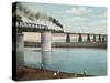 Railway Train Rattles Over the Impressively Long Panhandle Bridge at Louisville Kentucky-null-Stretched Canvas