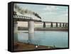 Railway Train Rattles Over the Impressively Long Panhandle Bridge at Louisville Kentucky-null-Framed Stretched Canvas