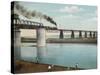 Railway Train Rattles Over the Impressively Long Panhandle Bridge at Louisville Kentucky-null-Stretched Canvas