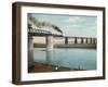 Railway Train Rattles Over the Impressively Long Panhandle Bridge at Louisville Kentucky-null-Framed Photographic Print
