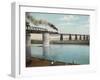 Railway Train Rattles Over the Impressively Long Panhandle Bridge at Louisville Kentucky-null-Framed Photographic Print