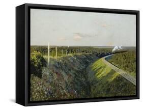 Railway with Steam Train, 1890s-Isaak Iljitsch Lewitan-Framed Stretched Canvas
