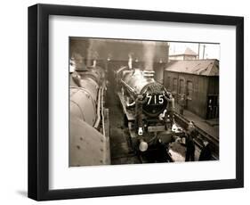 Railway Workers Cleaning the Cardiff Rail Name Plate "Capitals United Express", Wales 1950s-null-Framed Photographic Print