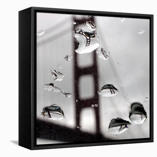 Rain Drops are Shown on a Car Windshield with the Golden Gate Bridge in Background-null-Framed Stretched Canvas