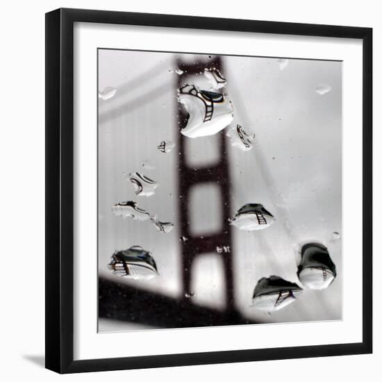 Rain Drops are Shown on a Car Windshield with the Golden Gate Bridge in Background-null-Framed Photographic Print