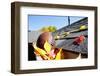 Rain Gutter Full of Autumn Leaves with a Football-soupstock-Framed Photographic Print