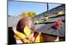 Rain Gutter Full of Autumn Leaves with a Football-soupstock-Mounted Photographic Print