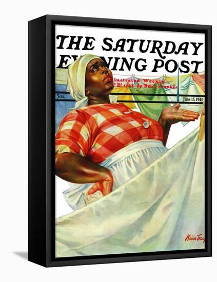 "Rain on Laundry Day," Saturday Evening Post Cover, June 15, 1940-Mariam Troop-Framed Stretched Canvas