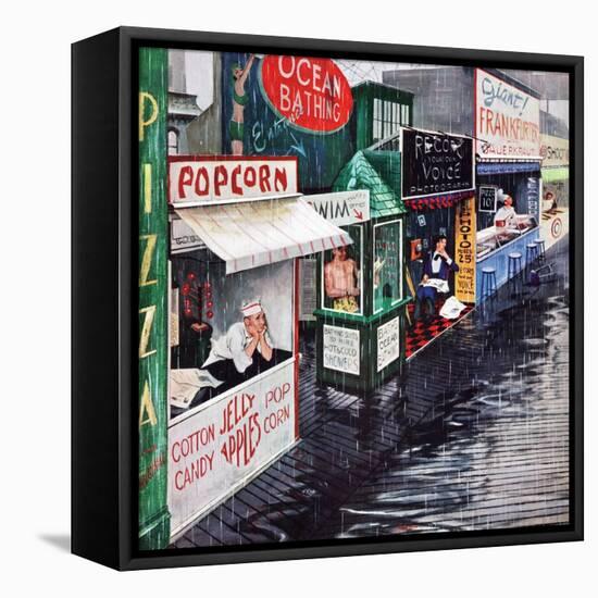 "Rain on the Boardwalk", July 2, 1955-George Hughes-Framed Stretched Canvas