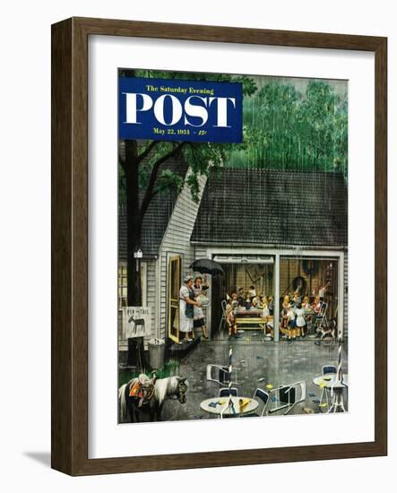 "Rain-out Birthday Party" Saturday Evening Post Cover, May 22, 1954-Stevan Dohanos-Framed Giclee Print