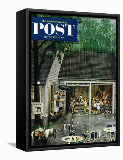 "Rain-out Birthday Party" Saturday Evening Post Cover, May 22, 1954-Stevan Dohanos-Framed Stretched Canvas