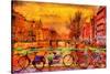 Rain over Amsterdam Canal Impressionist Style Oil Painting-Ivan Aleshin-Stretched Canvas