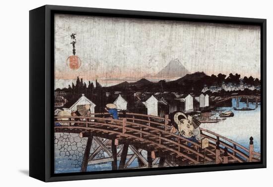 Rain over Nihonbashi, Japanese Wood-Cut Print-Lantern Press-Framed Stretched Canvas