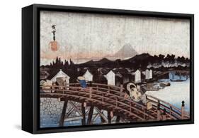 Rain over Nihonbashi, Japanese Wood-Cut Print-Lantern Press-Framed Stretched Canvas