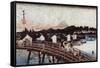 Rain over Nihonbashi, Japanese Wood-Cut Print-Lantern Press-Framed Stretched Canvas