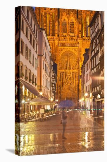 Rain Soaked Streets in Front of Strasbourg Cathedral, Strasbourg, Bas-Rhin, Alsace, France, Europe-Julian Elliott-Stretched Canvas