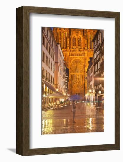 Rain Soaked Streets in Front of Strasbourg Cathedral, Strasbourg, Bas-Rhin, Alsace, France, Europe-Julian Elliott-Framed Photographic Print