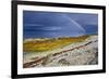 Rainbow Above Rocky Beach and Small Boat-null-Framed Photographic Print