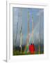 Rainbow and Monks with Praying Flags, Phobjikha Valley, Gangtey Village, Bhutan-Keren Su-Framed Photographic Print