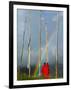 Rainbow and Monks with Praying Flags, Phobjikha Valley, Gangtey Village, Bhutan-Keren Su-Framed Photographic Print